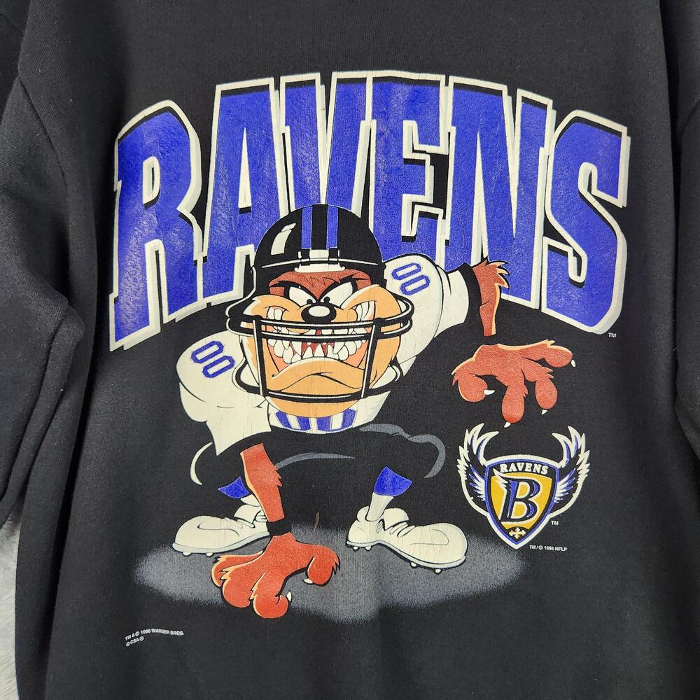 Vintage Baltimore Ravens Sweatshirt Mens XL Black NFL Football Taz Logo USA 90s